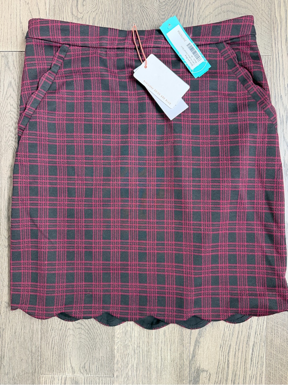 Skies Are Blue Red & Black Plaid Scallop-Hem Skirt